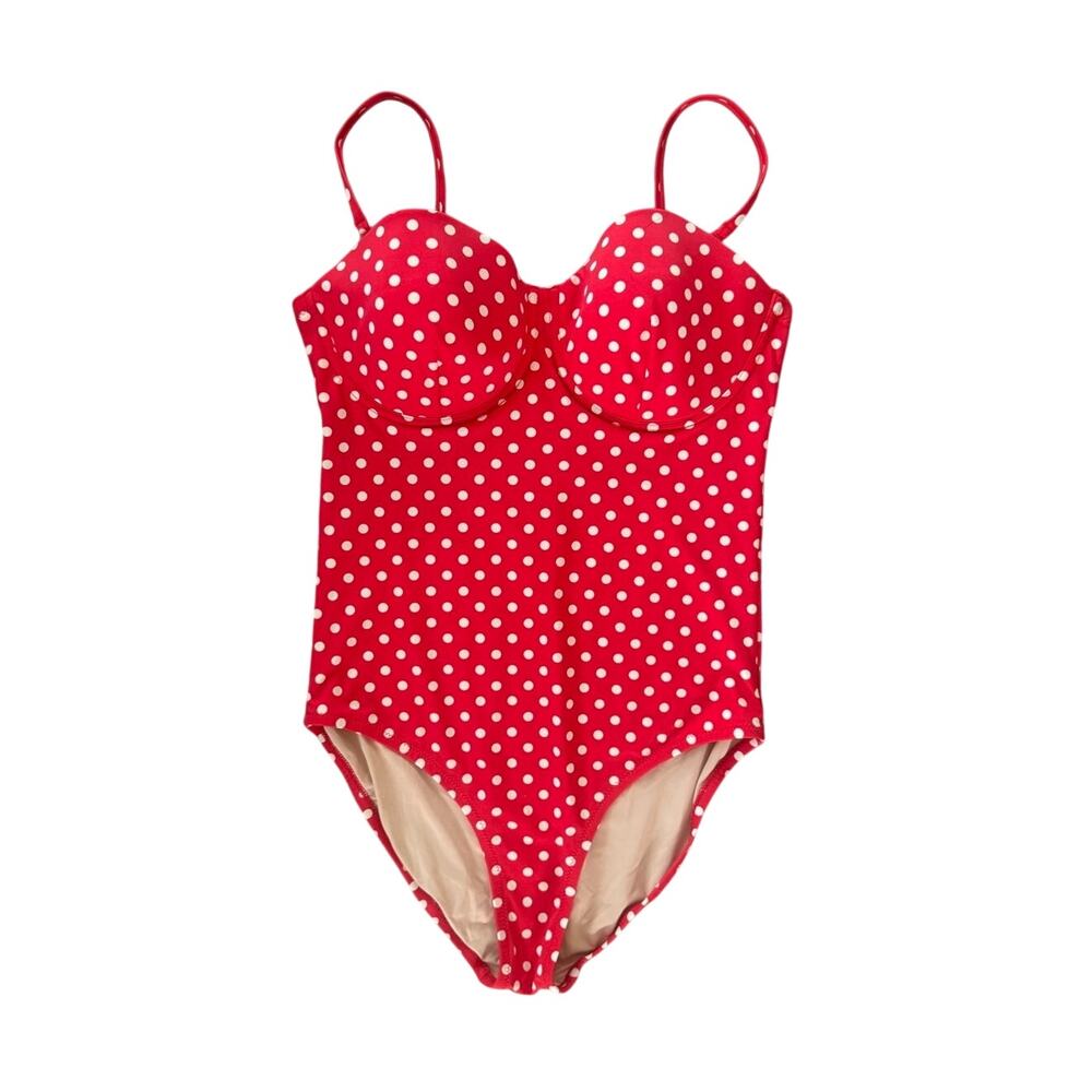 J.Crew Red Polka Dot Underwire One Piece Swimsuit D-Cup Size 10 Vintage Retro